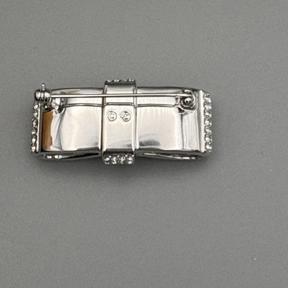 Vintage Swarovski Bow Pin White Gold Plated Crystal Ribbon Brooch 1.5